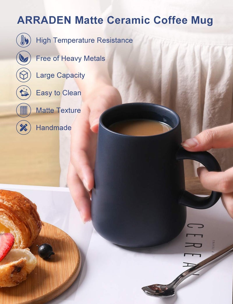 ARRADEN Coffee Mug, Matte Ceramic Coffee Cup, Both Hot & Cold Beverage Tea Cup for Office & Home, Suitable for Dishwasher & Microwave & Oven, 16.5 oz (Royal Blue) - Image 2